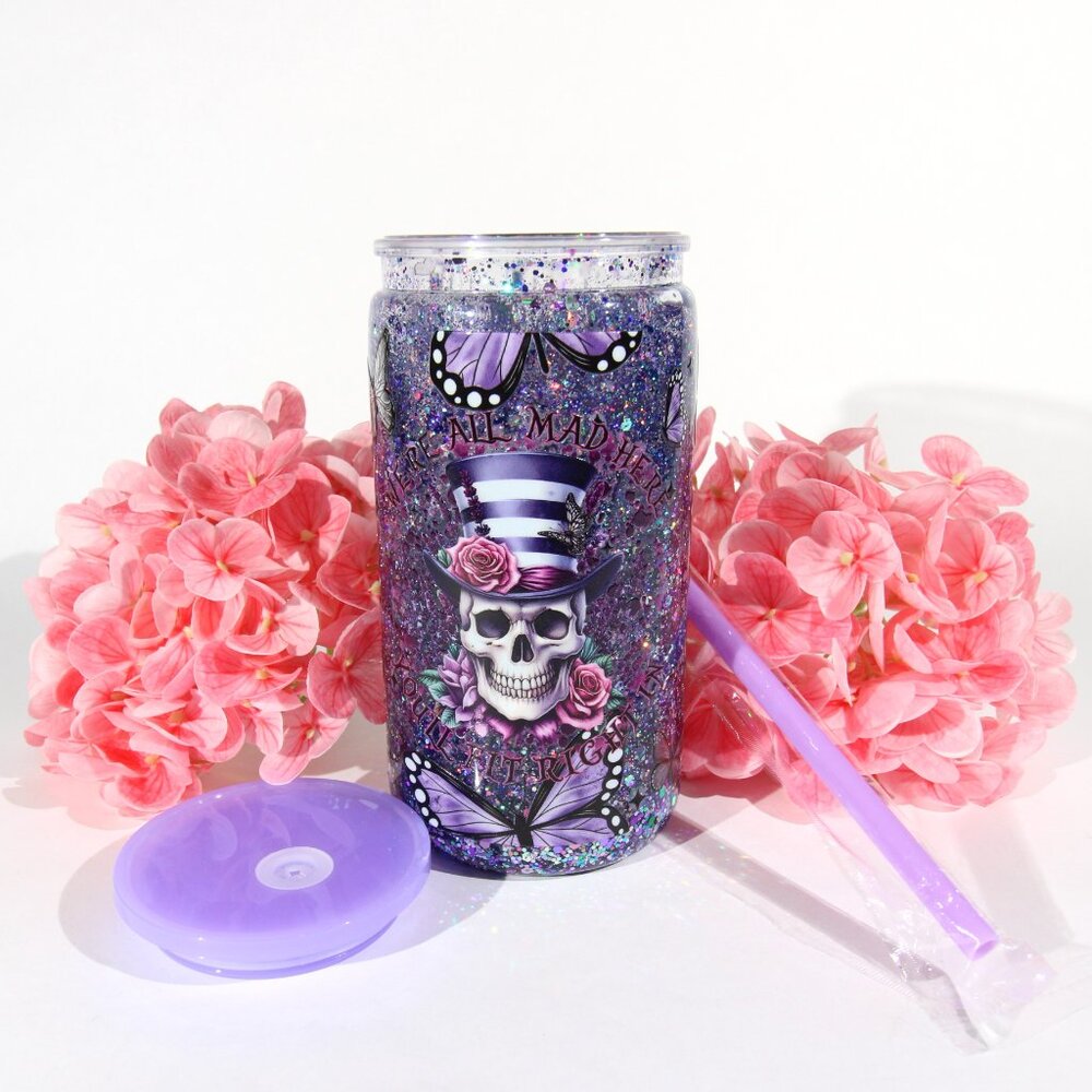 16oz Skeleton Custom Acrylic Snow Globe with Multi-Color Holographic Glitter Cup - Picture 4 of 8